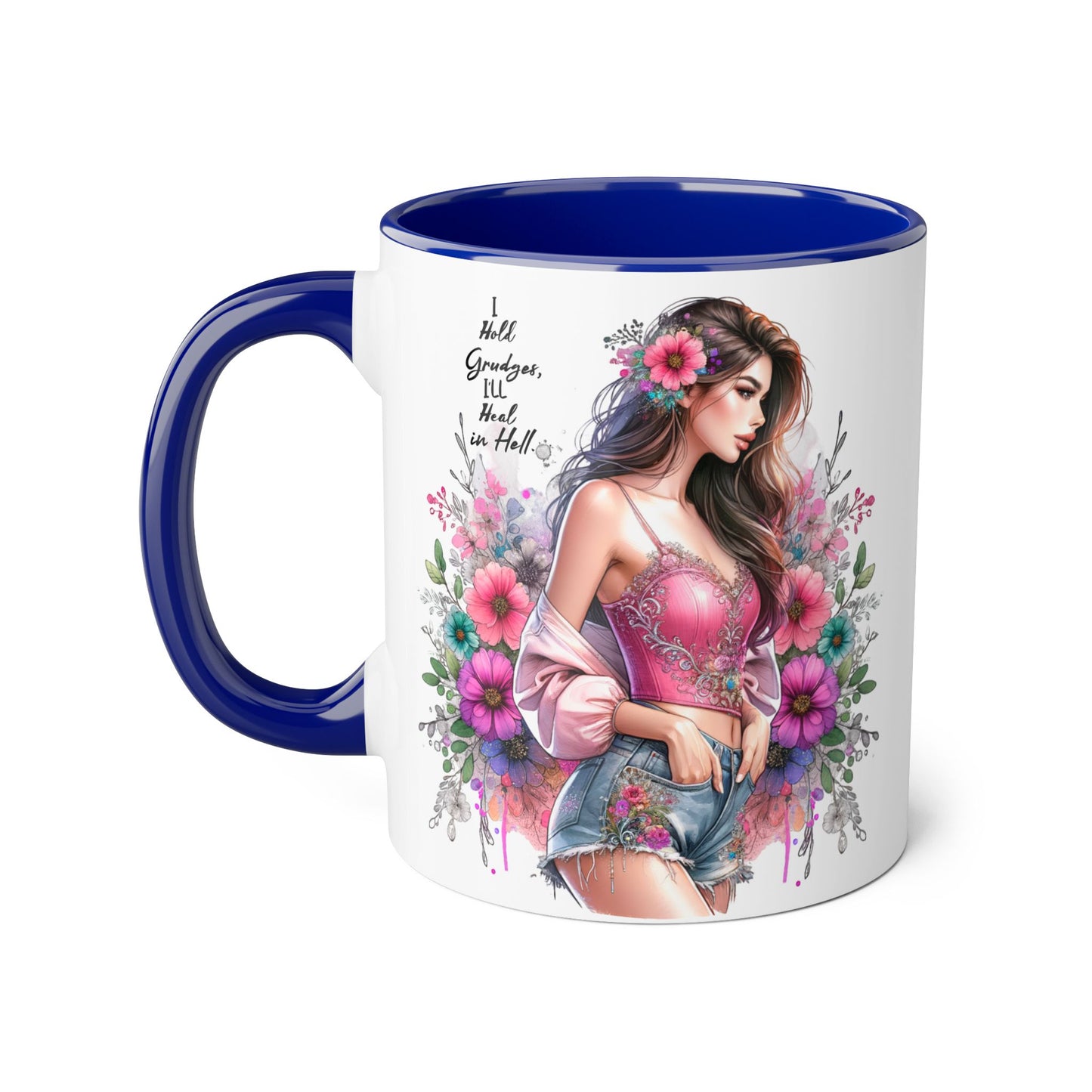 I Hold Grudges, I'll Heal in Hell Humoristic Floral Accent Mug