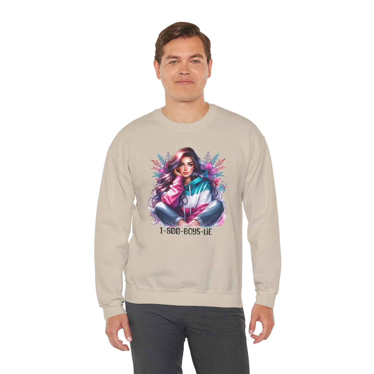 Chic Graphic Crewneck Sweatshirt - 1-800-BOYS-LIE, Cozy Sweatshirt, Fashion Sweatshirt, Casual Wear, Unique Gift, Trendy Outfit
