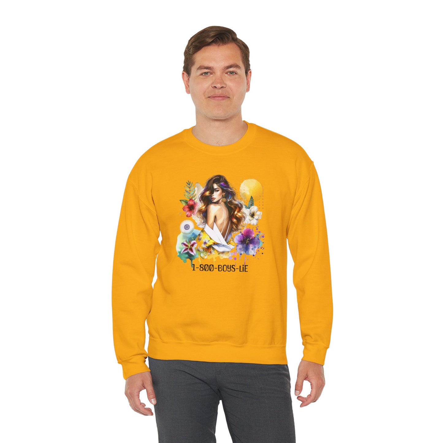 1-800-Boys-Lie Bohemian Floral Crewneck Sweatshirt, Trendy Oversized Sweater, Unique Gift for Her, Cozy Fall Apparel, Birthday & Casual Wear