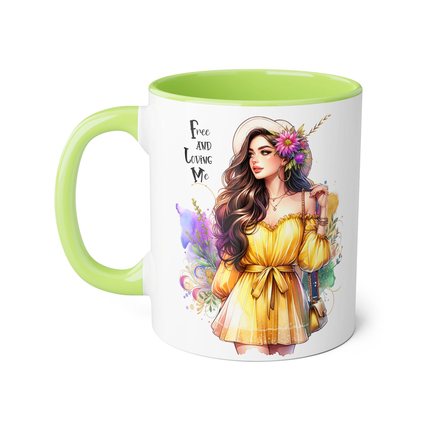 Free and Loving Me Vibrant Accent Mug, Colorful Coffee Cup for Self-Care
