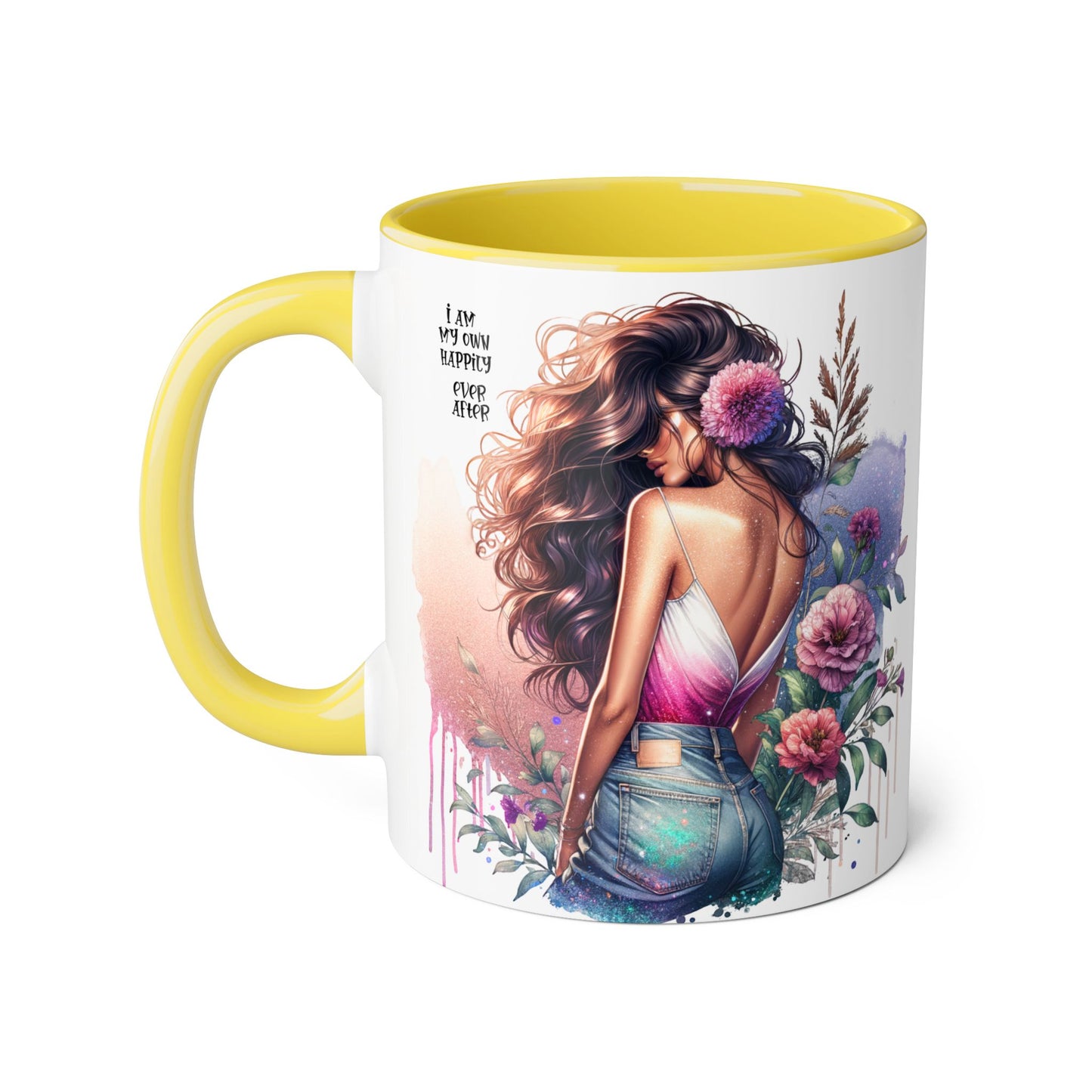 Boho Floral Accent Mug - 11oz - Inspirational "I Am My Own Happily Ever After " Design