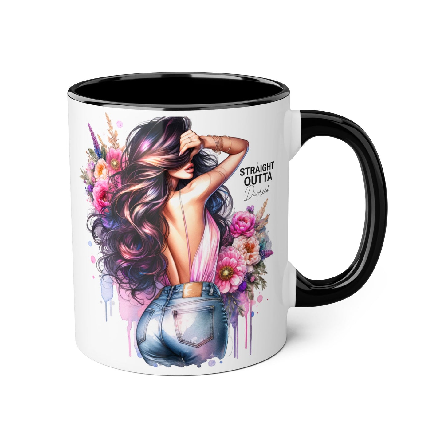 Straight Outta Divorced Humoristic Floral Art Accent Mug - Perfect for Coffee Lovers, Gift for Her, Home Decor, Inspirational, Mother's Day