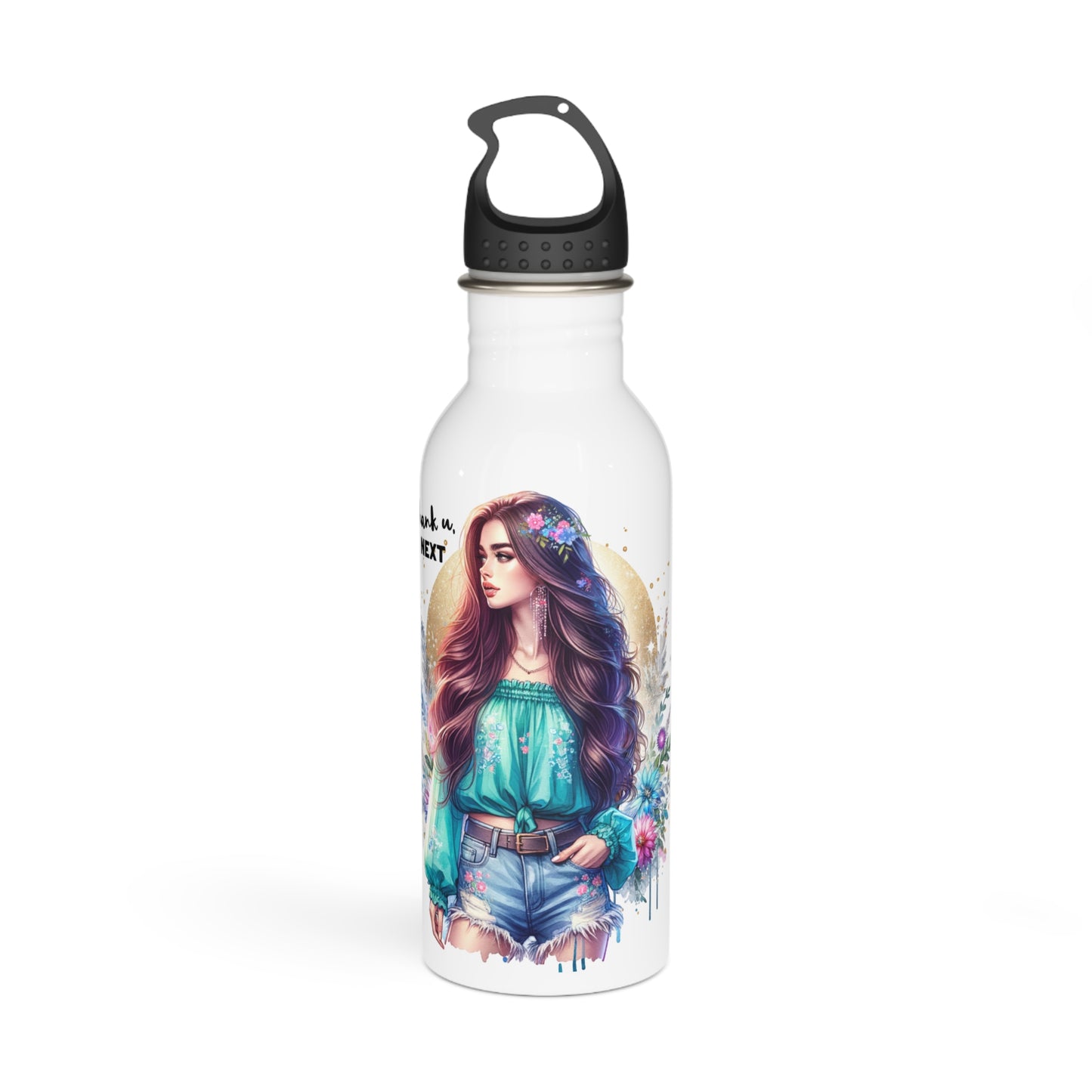 Thank U, Next Bohemian Style Stainless Steel Water Bottle - Eco-Friendly Hydration, Reusable Gift, Inspirational Design, Nature Lover, Travel Accessory