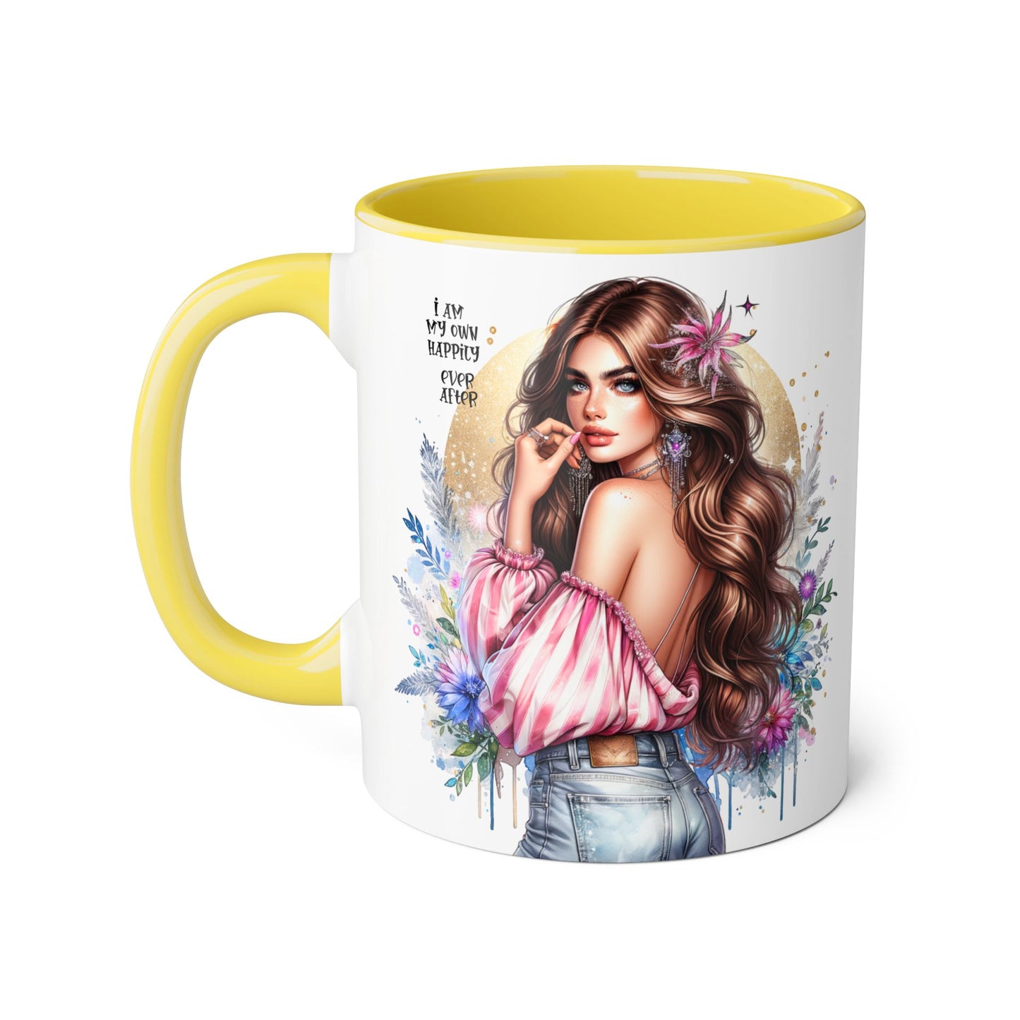 I Am My Own Happily Ever After Boho Chic Accent Mug with Inspirational Quote, Gifts for Her, Self-Love Decor, Coffee Mug for Everyday Use, Unique Art Mug