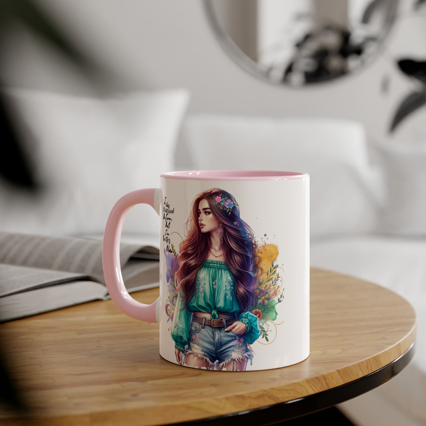 I Was Married Before But I'm Better Now Bohemian Floral Accent Mug, Inspirational Coffee Cup, Gift for Friends, Encouraging Quote, Perfect for Her, Art Lover's Mug