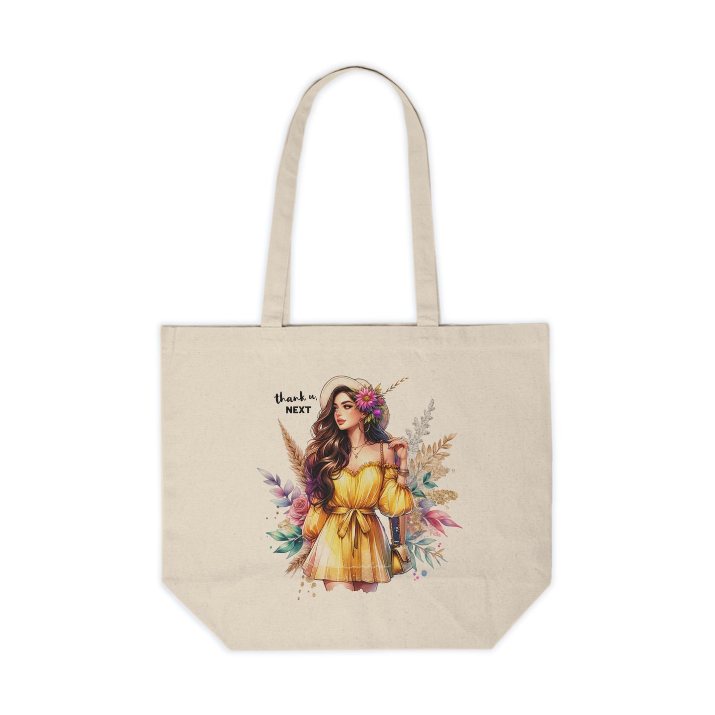 Thank U, Next Elegant Floral Tote Bag, Canvas Shopping Tote for Everyday Use, Eco-Friendly Gift, Bridesmaid Bag, Market Grocery Bag