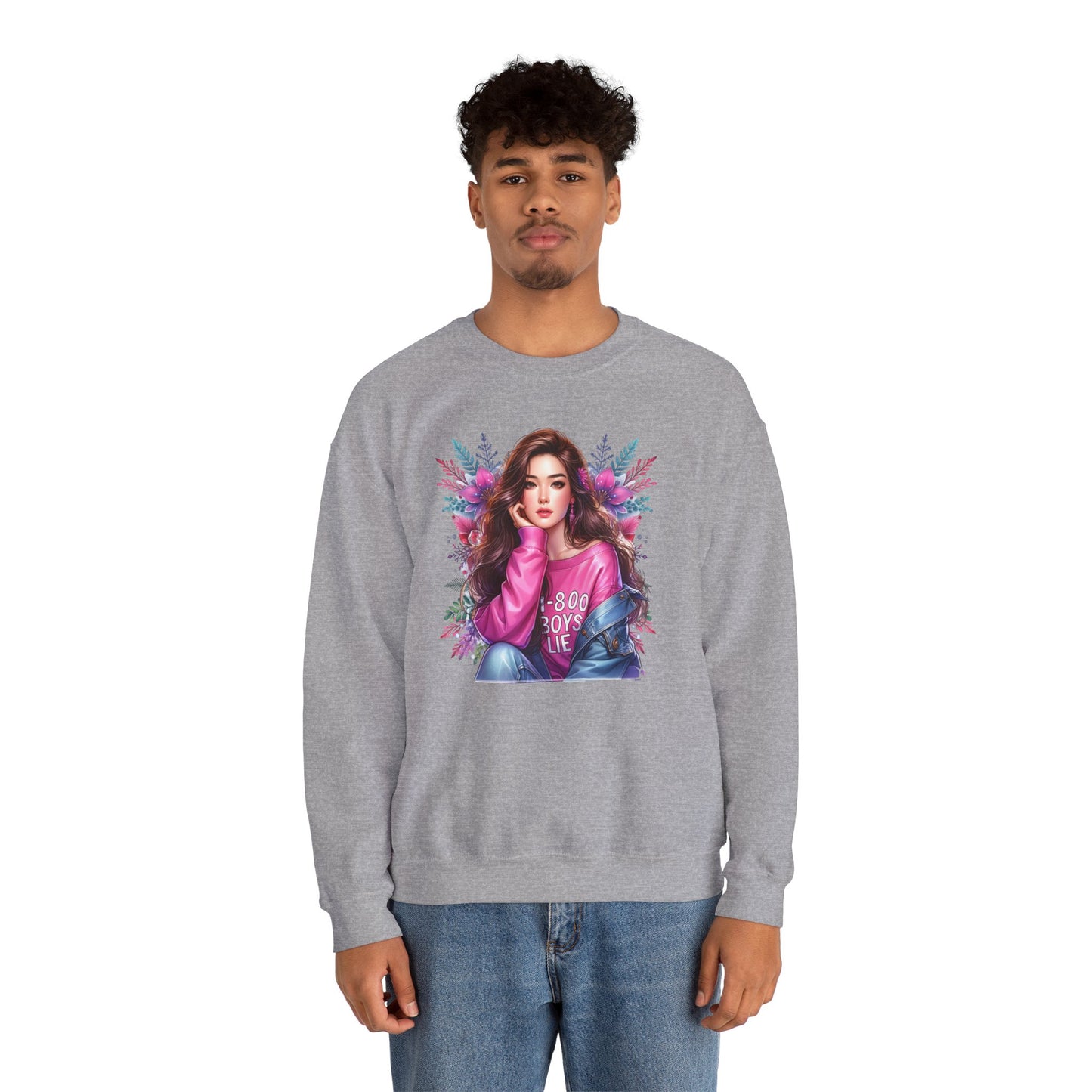 1-800-Boys-Lie Trendy Crewneck Sweatshirt - Cozy Unisex Pullover, Perfect for Casual Days, Gifts for Her, Cute Fashion Layering, Everyday Style