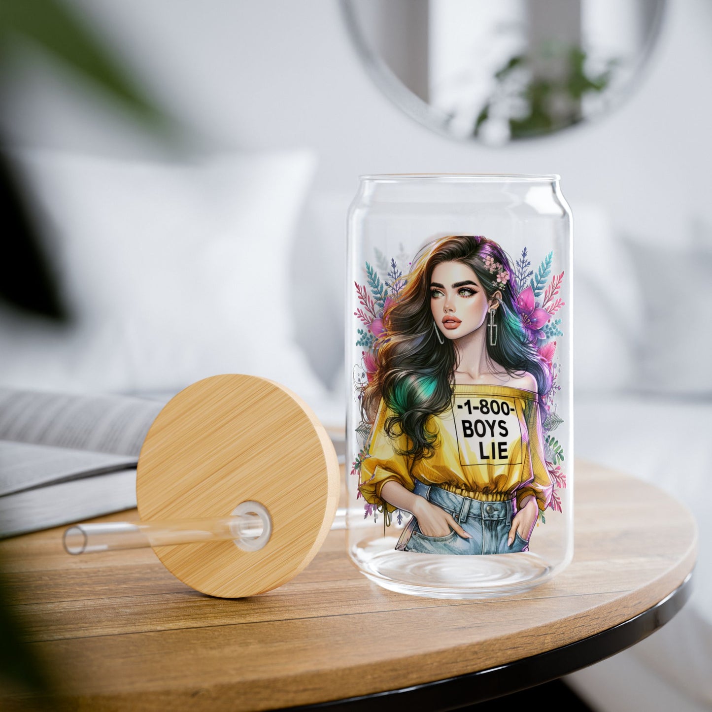 1-800-Boys-Lie Cool and Unique Sipper Glass, 16oz Sippy Cup, Trendy Drinkware, Gifts for Her, Summer Must-Have, Home Decor