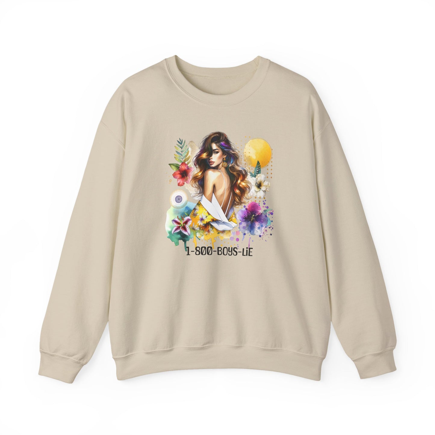1-800-Boys-Lie Bohemian Floral Crewneck Sweatshirt, Trendy Oversized Sweater, Unique Gift for Her, Cozy Fall Apparel, Birthday & Casual Wear