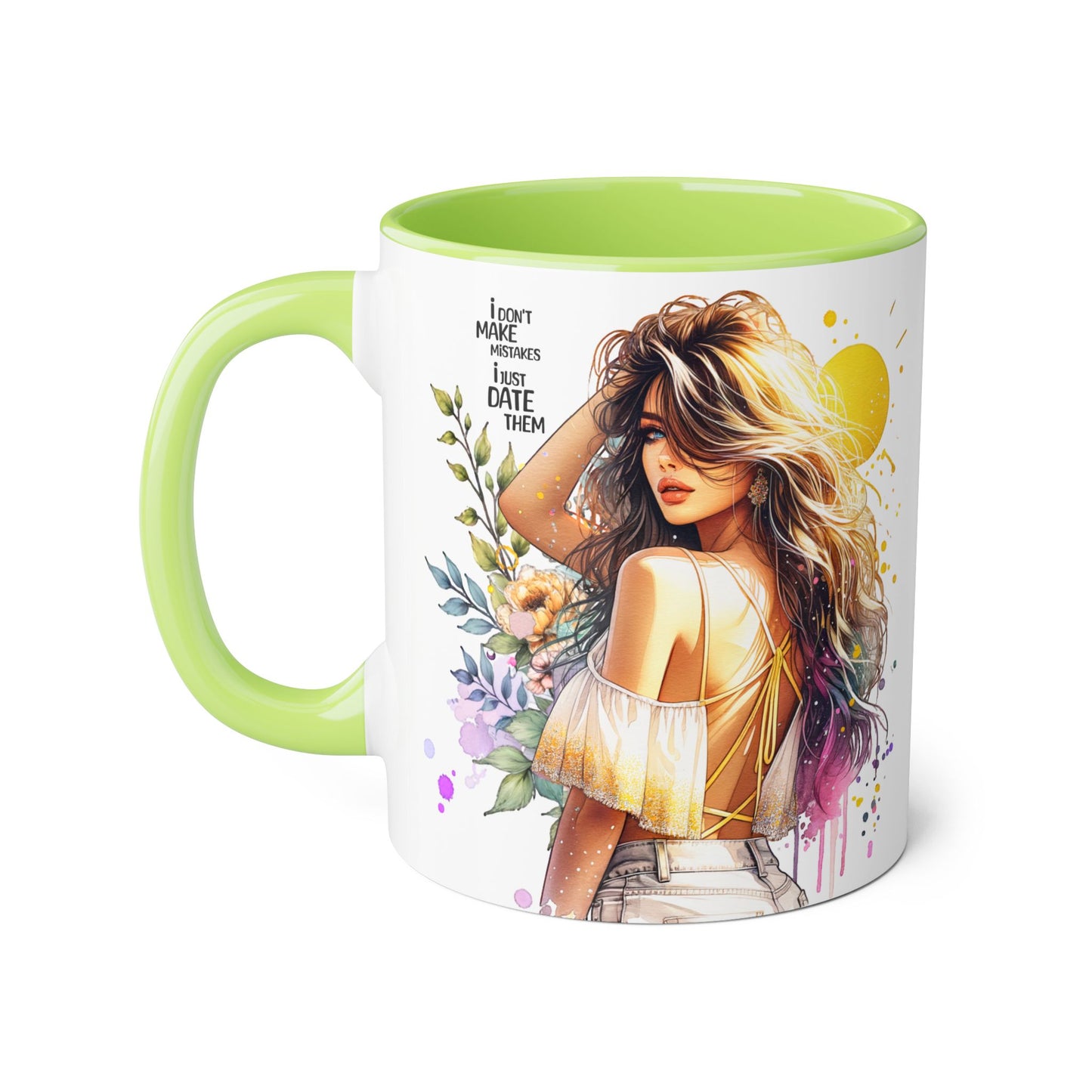 I Don't Make Mistakes, I Date Them Bohemian Floral Accent Mug, Inspirational Coffee Cup, Gift for Her, Art Coffee Mug, Unique Tea Mug, Home Decor