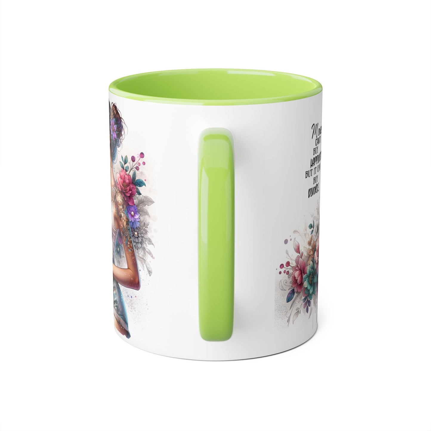 Money Can't Buy Happiness But It Can Buy Divorce Humoristic Boho Floral Accent Mug, Money Can't Buy Happiness, Gift for Coffee Lovers, Inspirational Drinkware, Unique Kitchen Decor