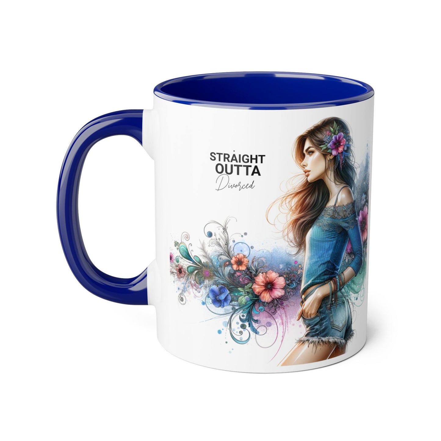Straight Outta Divorced Humoristic Bohemian Accent Mugs with Floral Art – Trendy Coffee Cup, Gift for Friends, Decor, Home, Birthday, or Celebration