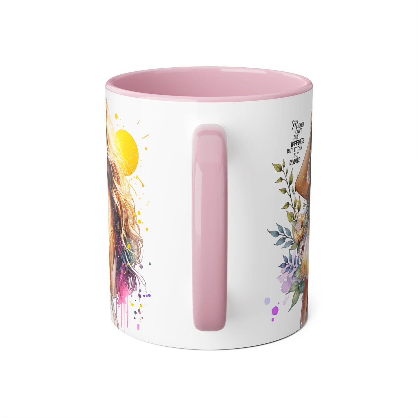 Money Can't Buy Happiness But It Can Buy Divorce Humoristic Artistic Accent Mugs, Ideal Gift for Mother's Day, Flower Lover, Cheerful Home Decor, Inspirational Drinkware, Unique Coffee Collection
