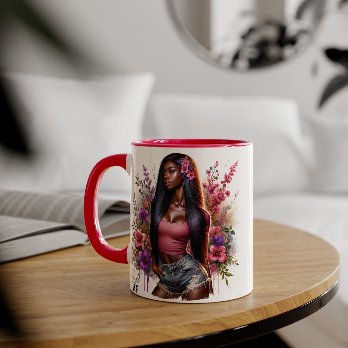 Single AF Floral Portrait Accent Mug, Unique Gift for Coffee Lovers, Home Decor, Self-Care, Birthday, Floral Art Mug, Artistic Coffee Cup