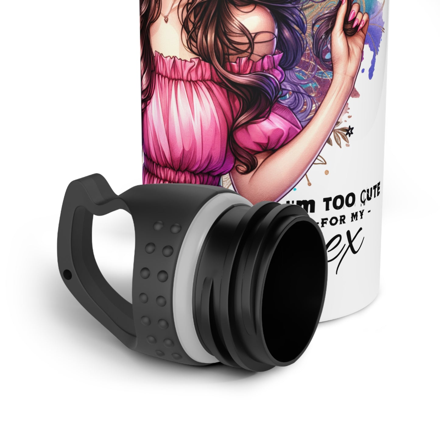 I'm Too Cute For My Ex Stylish Stainless Steel Water Bottle, Eco-Friendly Gift, Summer Hydration, Trendy Water Bottle, Floral Design, Wellness Accessory