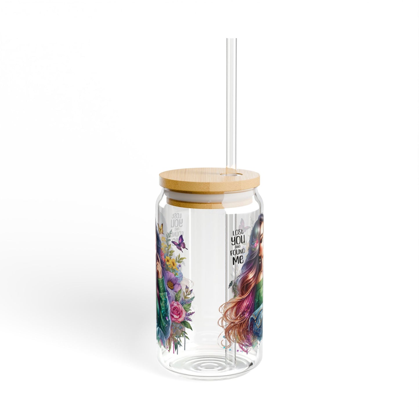 Lost You and Found Me Charming Floral Sipper Glass - Eco-Friendly Drinking Jar with Straw, Perfect Gift for Nature Lovers, Summer Parties, and Home Decor