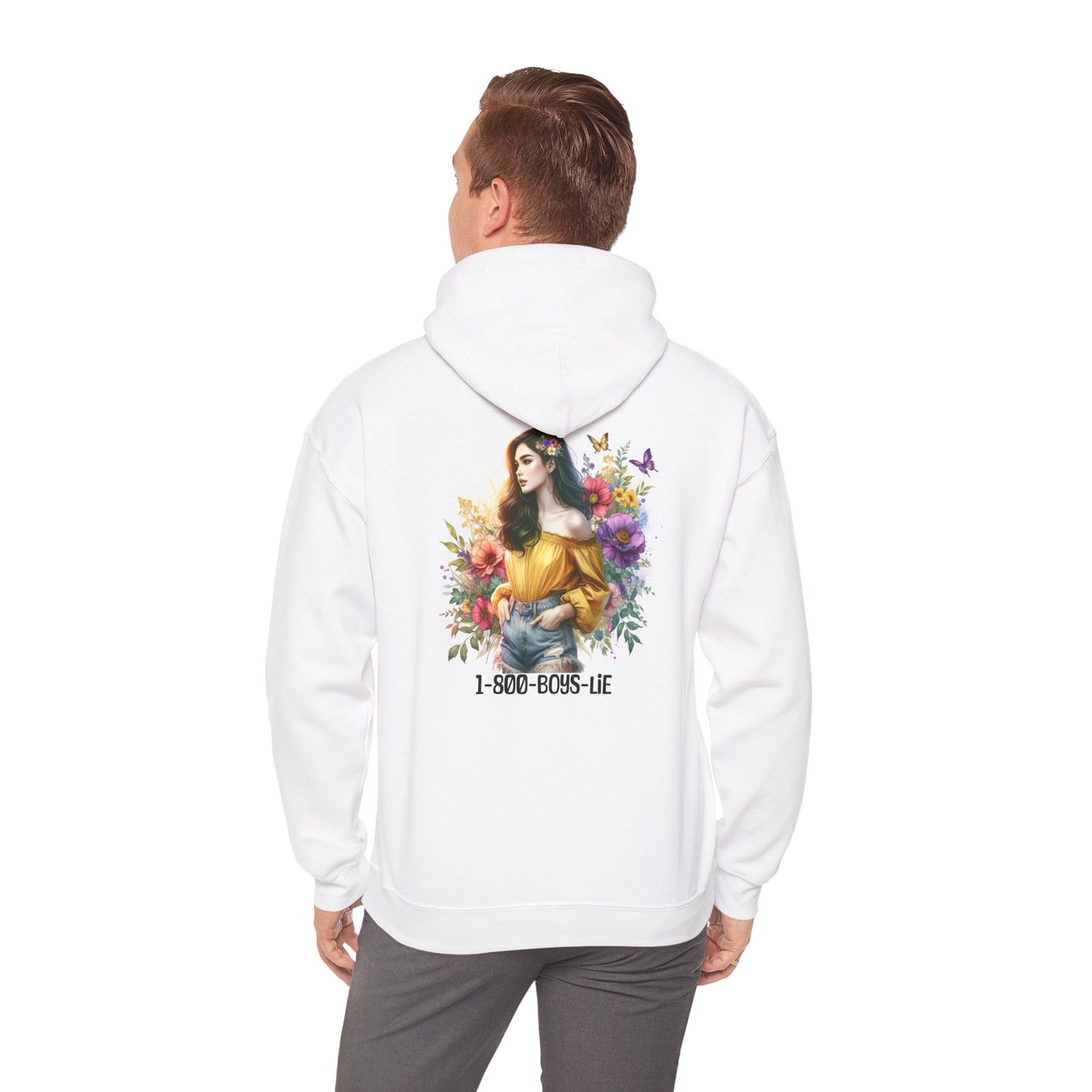 1-800-Boys-Lie Floral Graphic Hoodie, Stylish Unisex Sweatshirt, Trendy Streetwear, Gift for Her, Casual Outfit, Everyday Comfort, Unique Statement Pieces