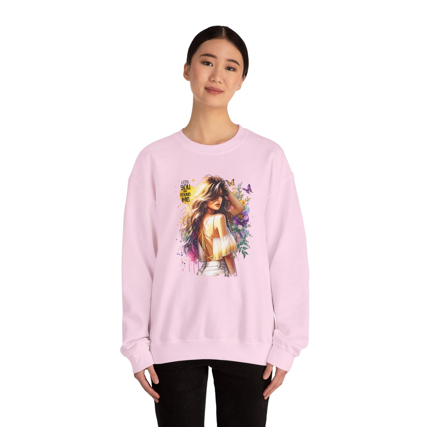 Lost You And Found Me Bohemian-Themed Crewneck Sweatshirt with Floral Design, Cozy Casual Wear, Gift for Her, Everyday Comfort, Family Gatherings, Spring Fashion