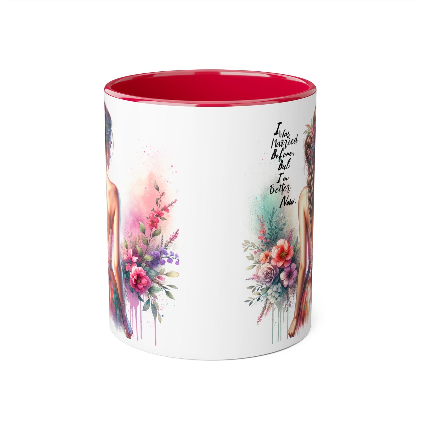 I Was Married Before But I'm Better Now Humoristic Floral Art Accent Mug, Inspirational Coffee Cup, Gift for Her, Boho Decor, Tea Lover's Delight