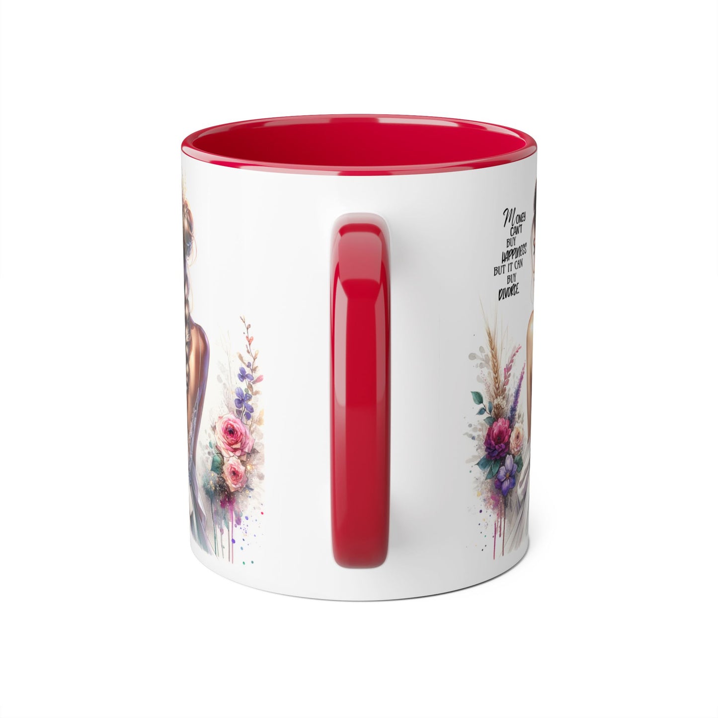 Money Can't Buy Happiness But It Can Buy Divorce Humoristic Elegant Floral Accent Mug, Inspirational Gift, Coffee Cup for Brides, Wedding Favors, Self-Care Reminder, Home Décor