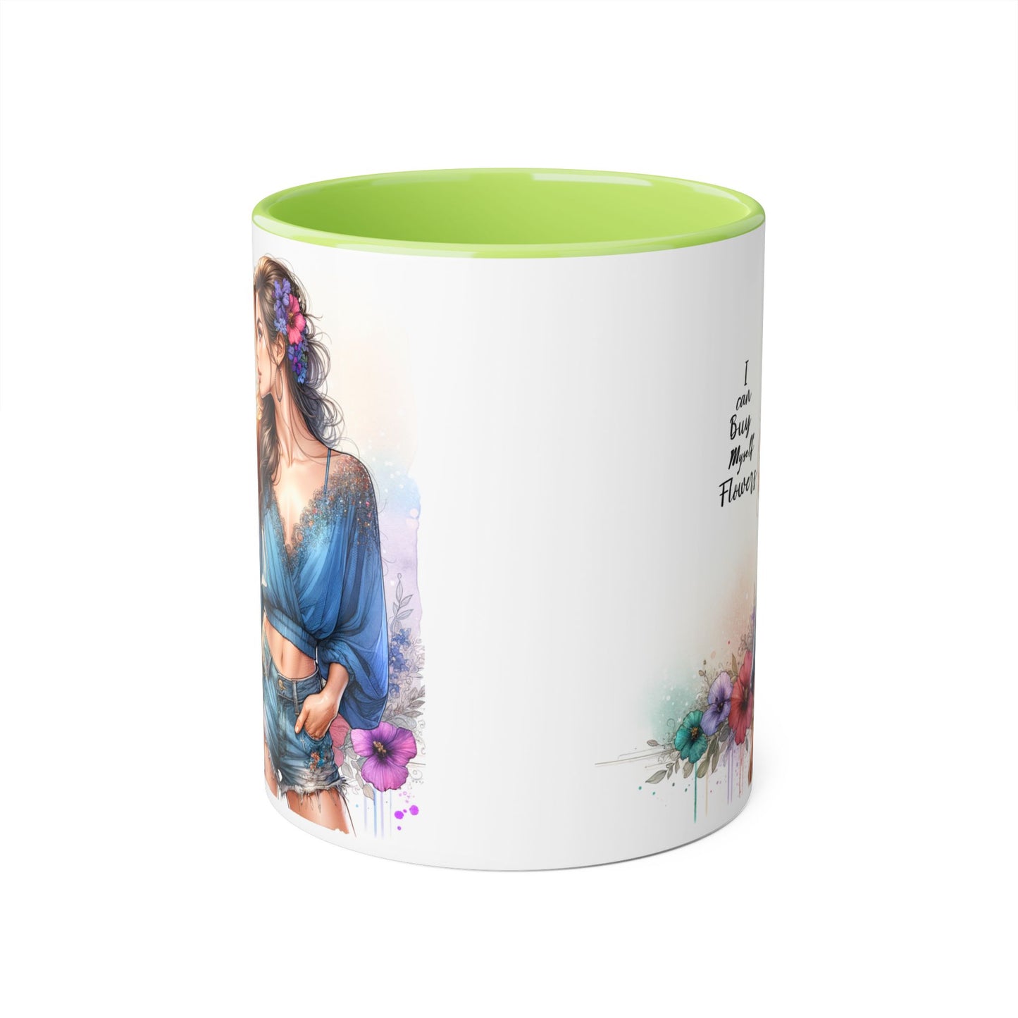 Chic Floral Accent Mug | I Can Buy My Own Flowers | Gift for Her, Coffee Cup, Art Mug, Inspirational Drinkware, Stylish Tea Mug