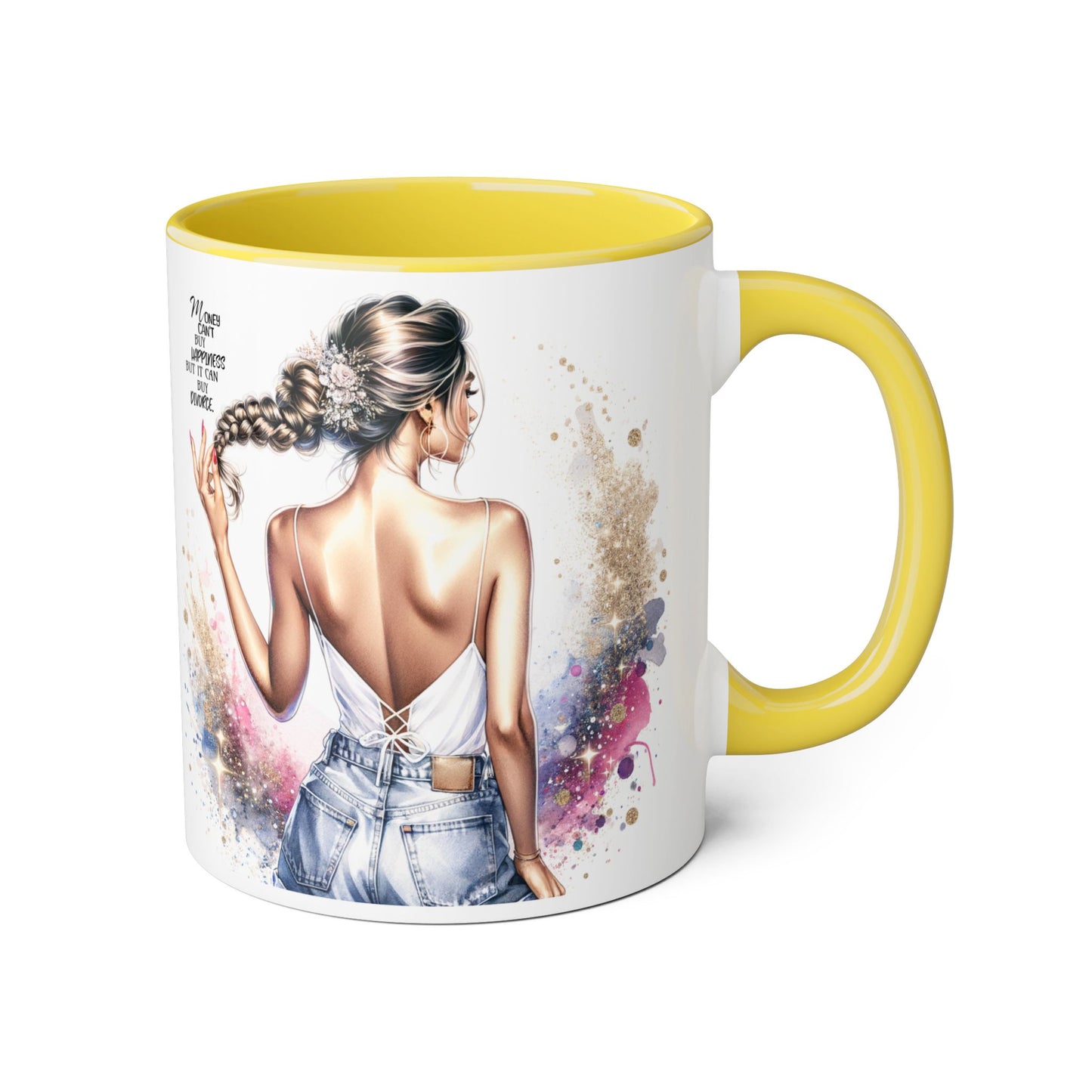 Money Can't Buy Happiness But It Can Buy Divorce Humoristic Inspirational Accent Mug, 11oz Coffee Cup, Unique Gifts, Motivational Drinkware, Home Office Decor
