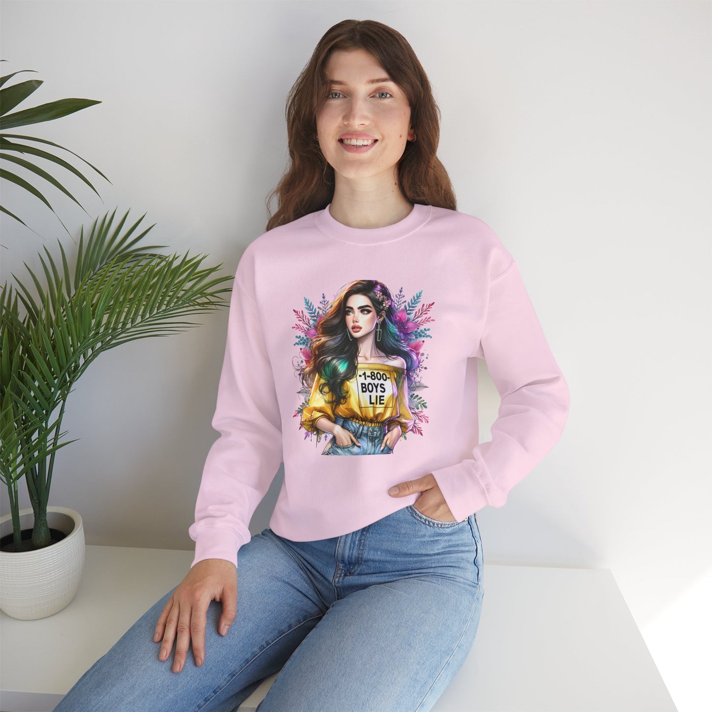 1-800-Boys-Lie Colorful Graphic Crewneck Sweatshirt - 'Boys Lie' Design, Unisex Sweatshirt, Trendy Gift, Casual Wear, Comfortable Outfit