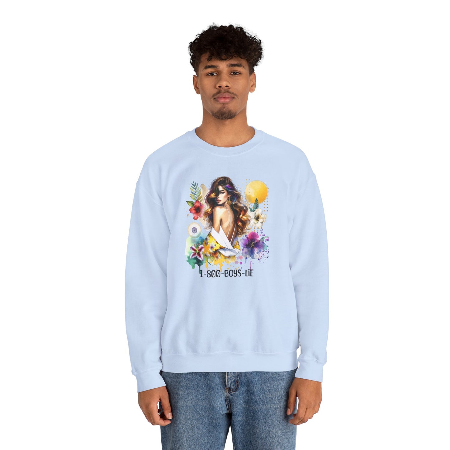1-800-Boys-Lie Bohemian Floral Crewneck Sweatshirt, Trendy Oversized Sweater, Unique Gift for Her, Cozy Fall Apparel, Birthday & Casual Wear