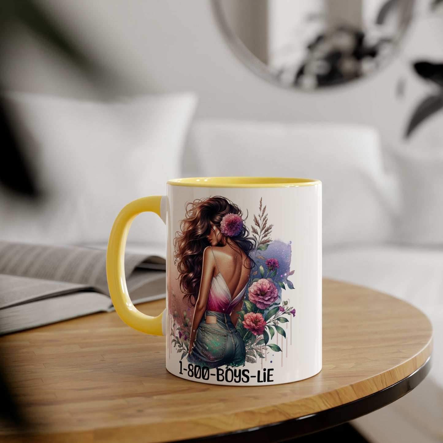 1-800-BOYS-LIE Floral Glam Accent Mug - 11oz Cool Coffee Cup for Stylish Sips, Perfect for Gifts, Parties, or Everyday Use