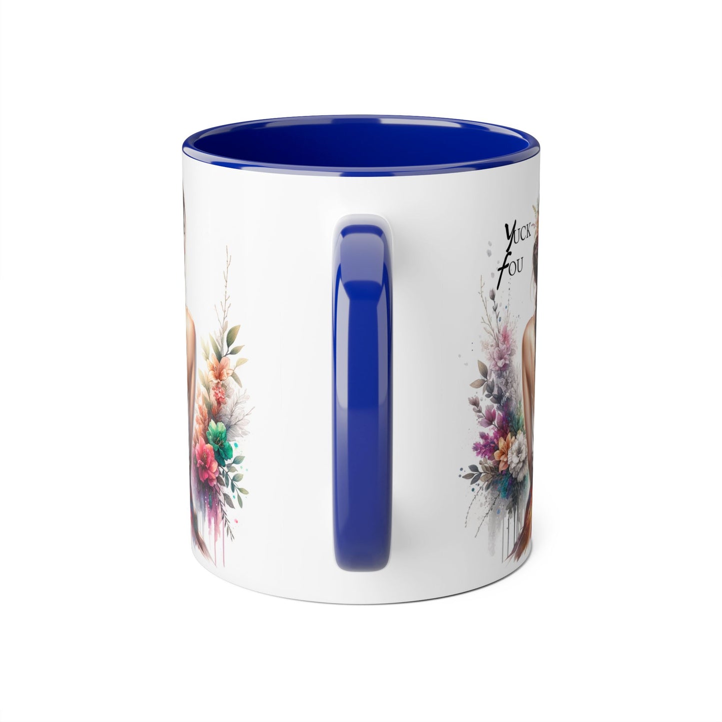 Floral Accent Mug with Yuck Fou Design – Gift for Coffee Lovers, Unique Home Decor, Flower Art Mug, Personalized Drinkware, Boho Style