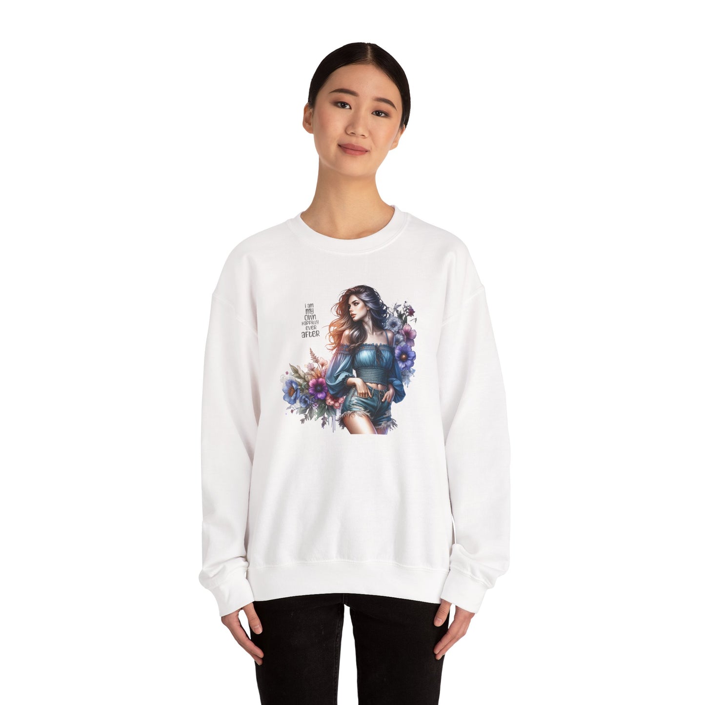 I Am My Own Happily Ever After Floral Aesthetic Crewneck Sweatshirt - Cozy Style for Women, Fashion Top, Gift Idea, Floral Sweatshirt, Spring/Summer Wear