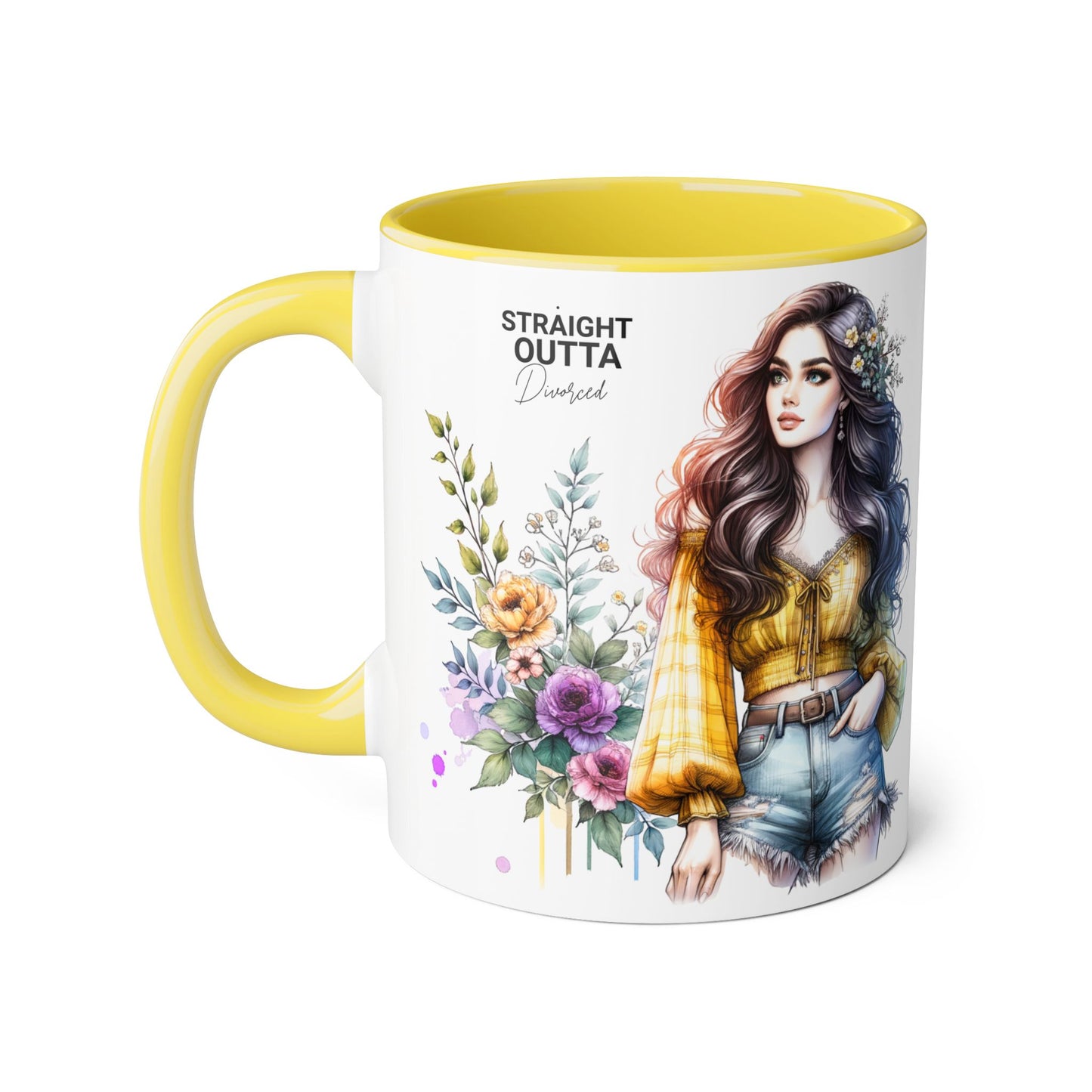 Straight Outta Divorced Humoristic Stylish Floral Accent Mug, Perfect for Coffee Lovers, Gift for Her, Home Decor, Mother's Day, Birthday, Everyday Use