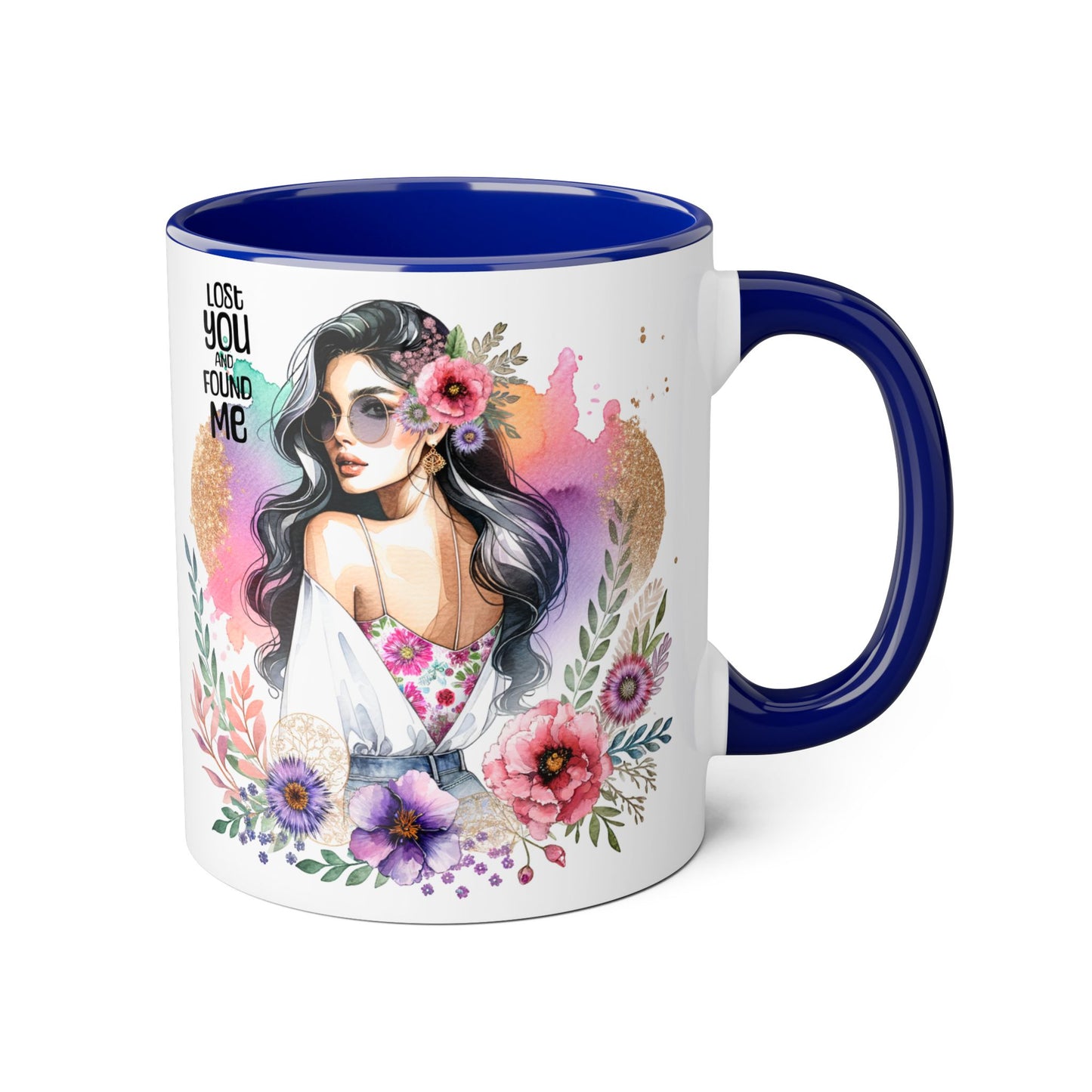 Lost You and Found Me Bohemian Floral Accent Mug, Inspirational Coffee Cup, Gift for Her, Self-Care Essentials, Unique Home Decor, Personalized Drinkware