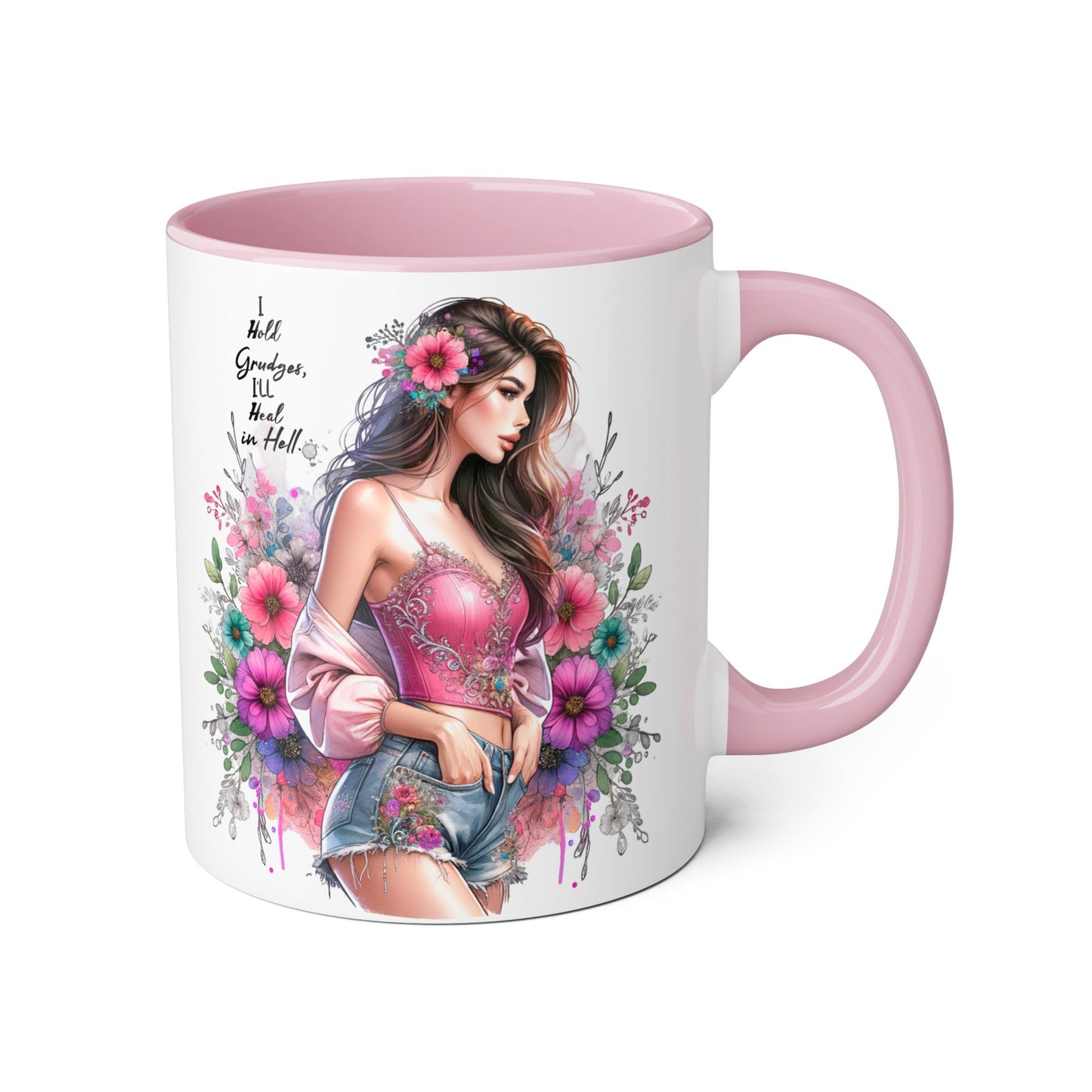 I Hold Grudges, I'll Heal in Hell Humoristic Floral Accent Mug