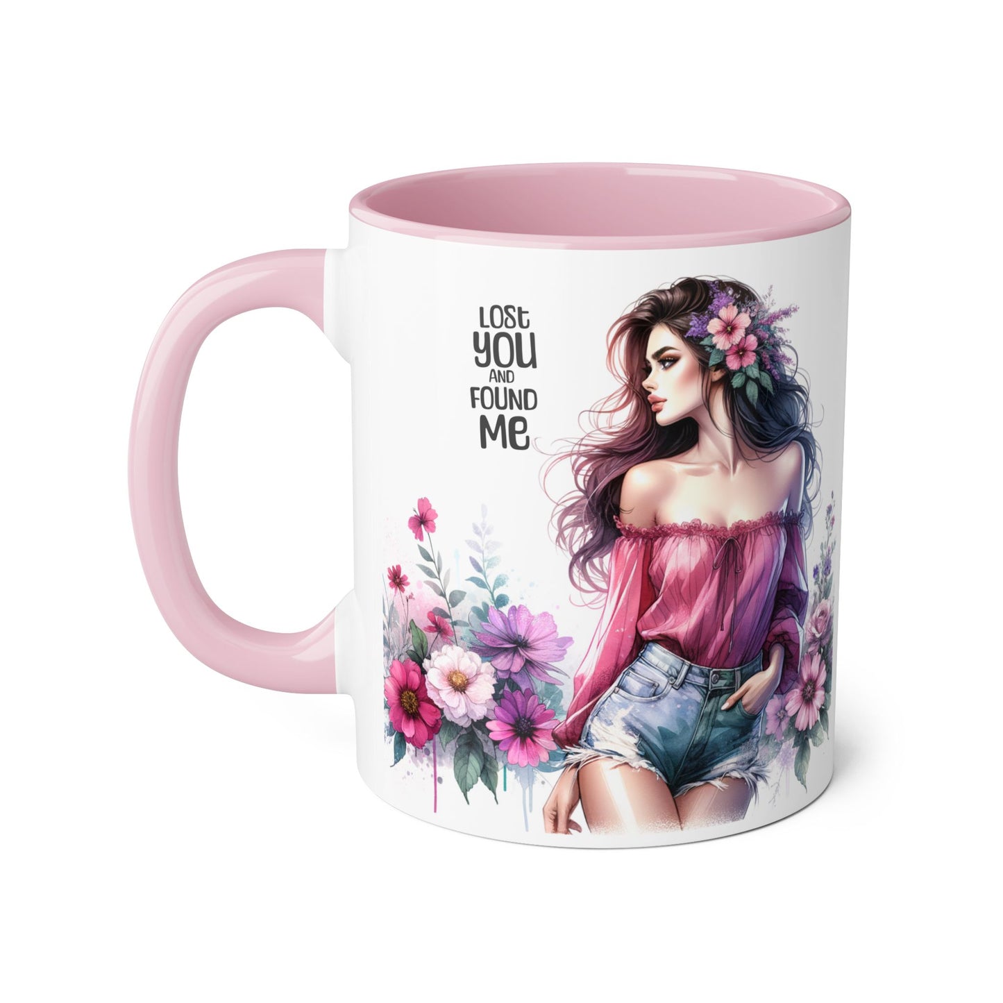 Lost You and Found Me Floral Beauty Accent Mug, Coffee Cup, Gift for Her, Inspirational Quote Mug, Artistic Drinkware, Home Decor