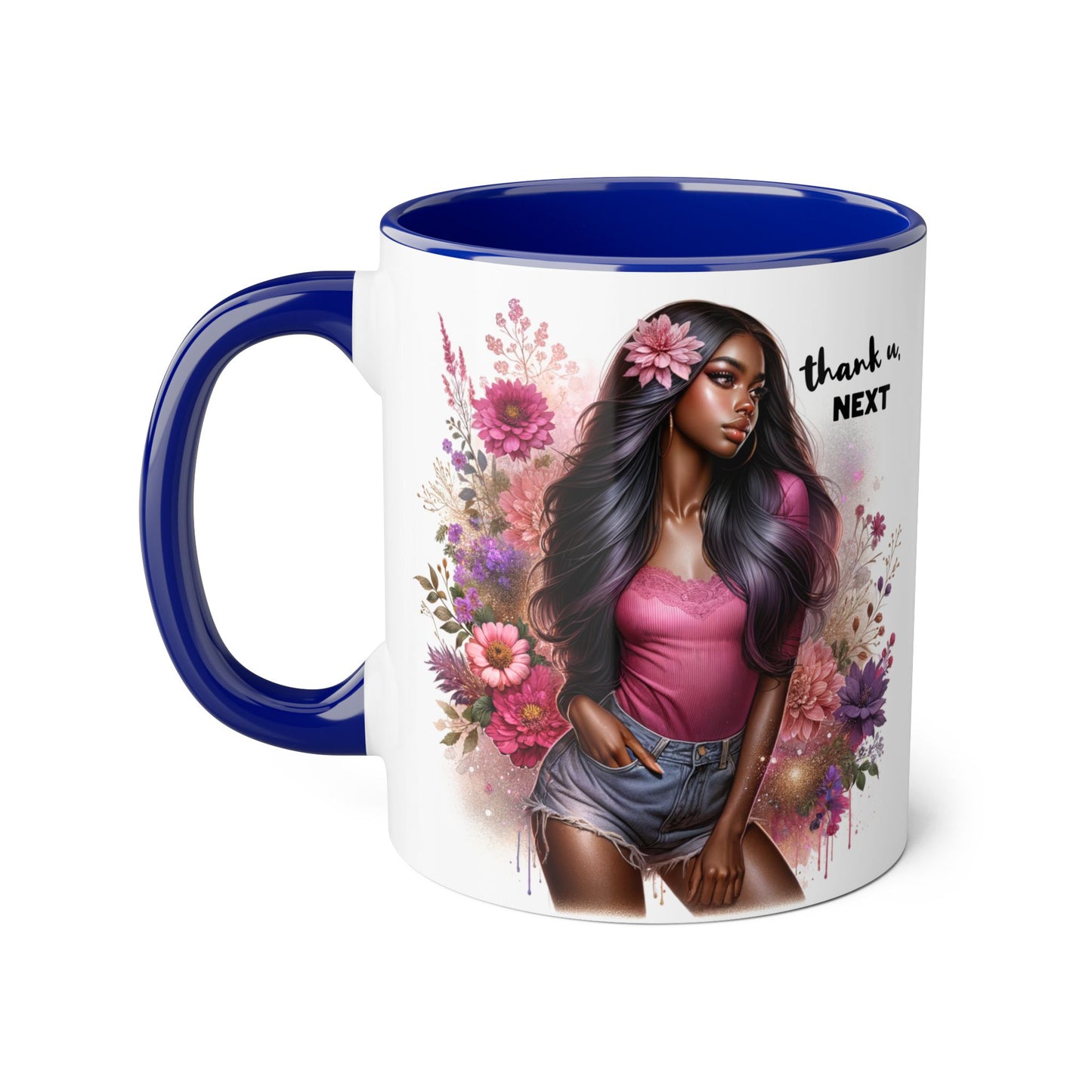 Thank U, Next Floral Artistic Accent Mug, Thank You Next Coffee Cup, Colorful Gift for Her, Boho Style Ceramic Mug, Unique Tea Mug
