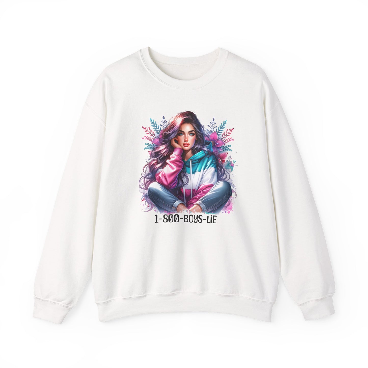 Chic Graphic Crewneck Sweatshirt - 1-800-BOYS-LIE, Cozy Sweatshirt, Fashion Sweatshirt, Casual Wear, Unique Gift, Trendy Outfit