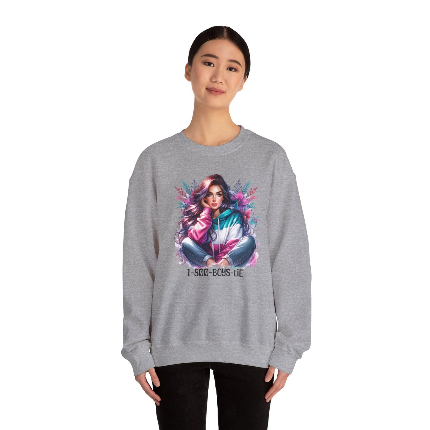 Chic Graphic Crewneck Sweatshirt - 1-800-BOYS-LIE, Cozy Sweatshirt, Fashion Sweatshirt, Casual Wear, Unique Gift, Trendy Outfit