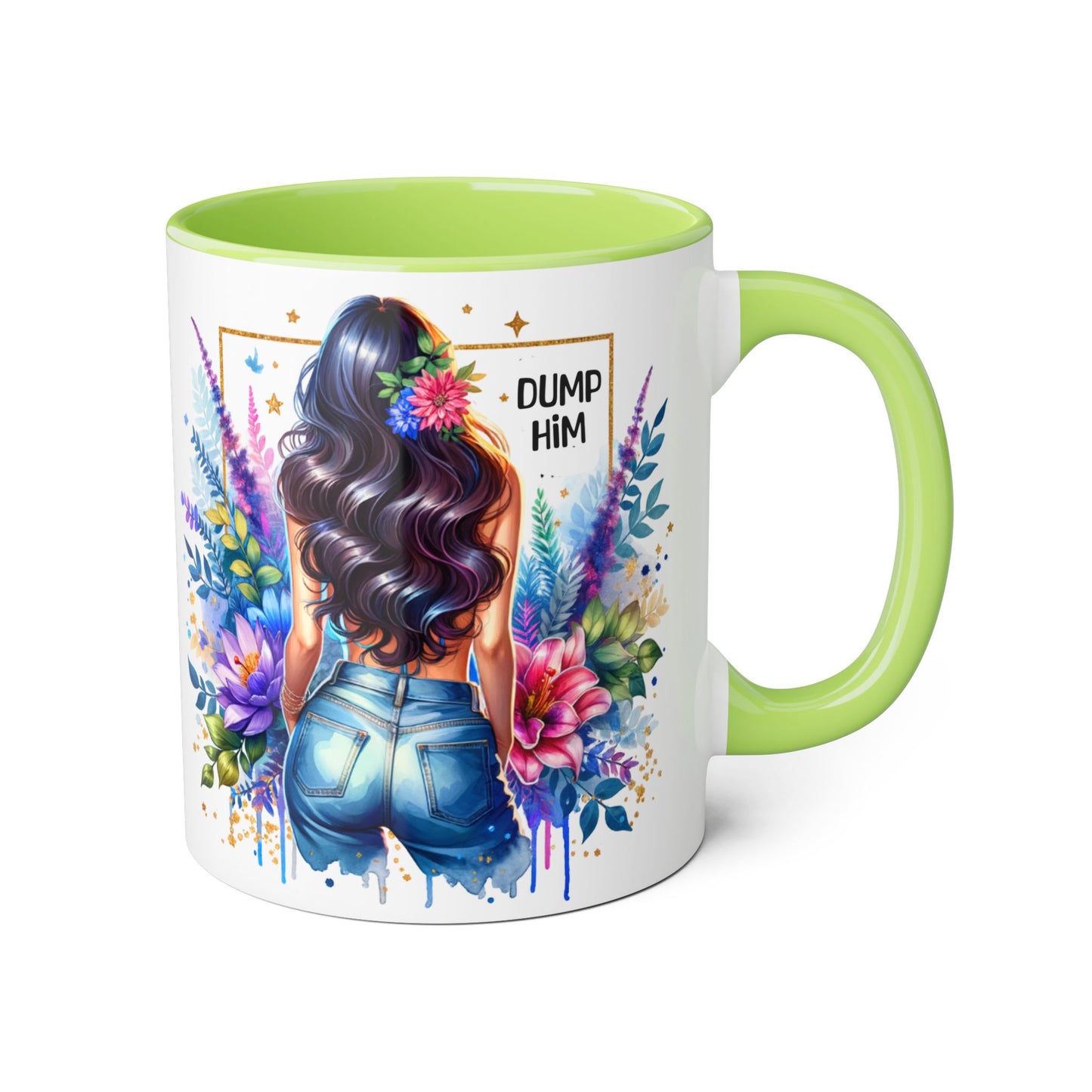 Colorful Floral Accent Mug with 'Dump Him' Design, Perfect Gift for Friends, Celebrations, Self-Care, Motivational Mug, Coffee Lover's Gift