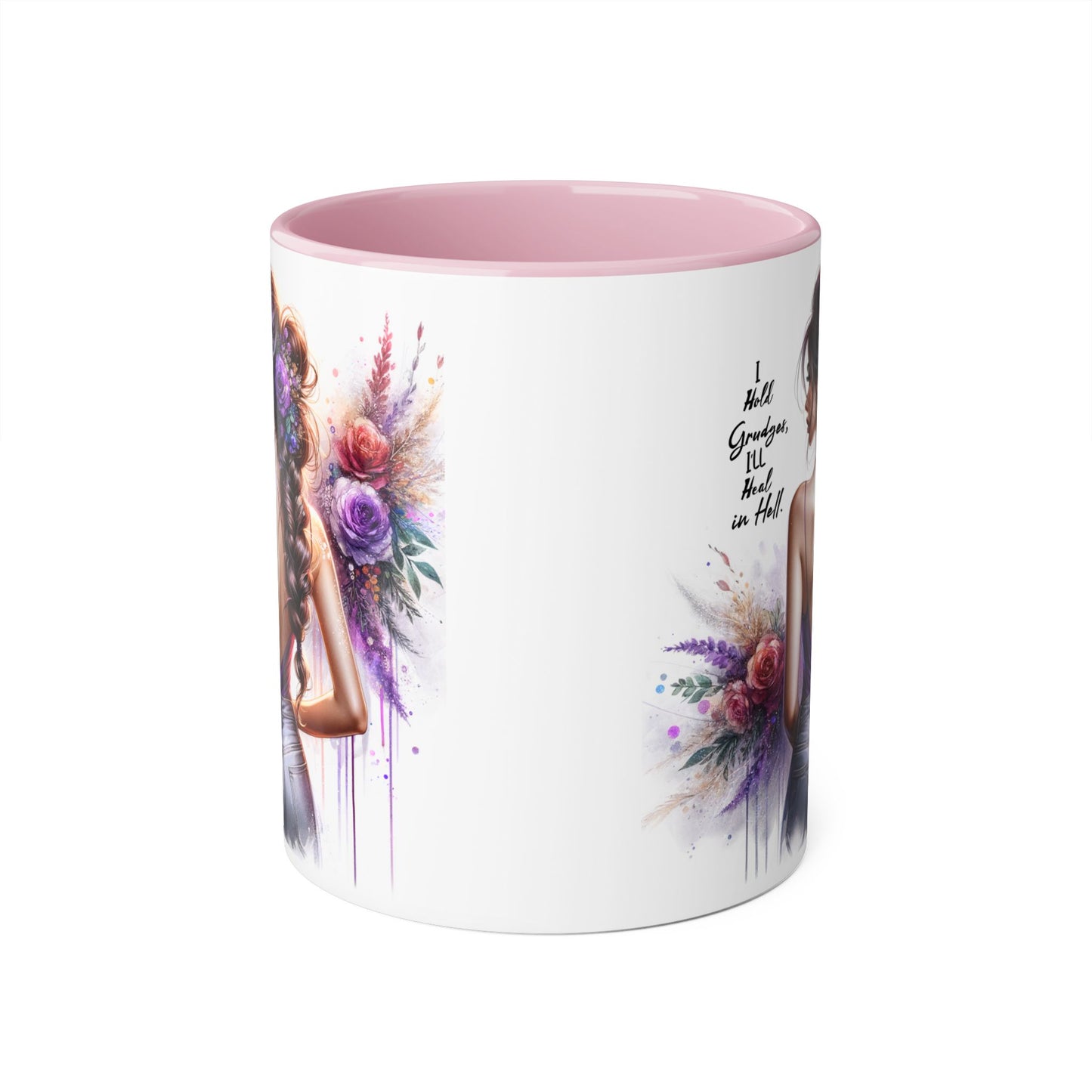 I Hold Grudges, I'll Heal in Hell Colorful Floral Accent Mug, Inspirational Mug, Gift for Friends, Coffee Lover Mug, Unique Tea Mug, Motivational Drinkware