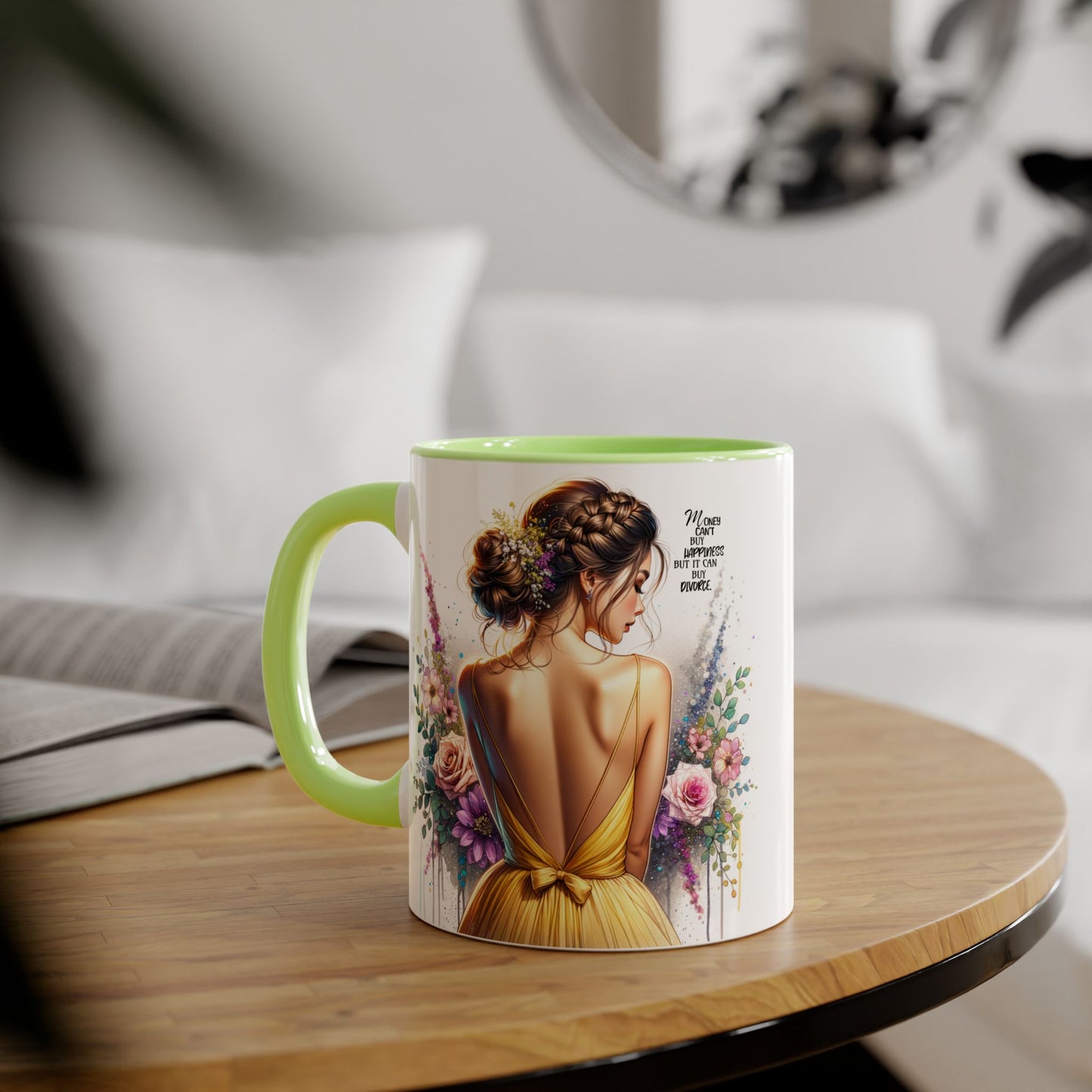 Money Can't Buy Happiness But It Can Buy Divorce Humoristic Elegant Floral Accent Mug, Gift for Her, Coffee Lover, Inspirational Coffee Cup, Birthday Gift Idea, Unique Home Decor