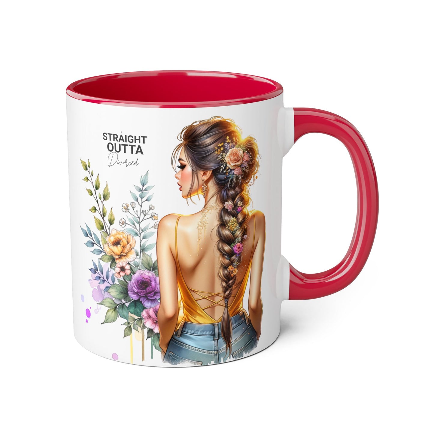 Straight Outta Divorced Humoristic Chic Floral Accent Mug with Elegant Design, Coffee Lover Gift, Home Decor, Mother's Day Present, Artistic Drinkware