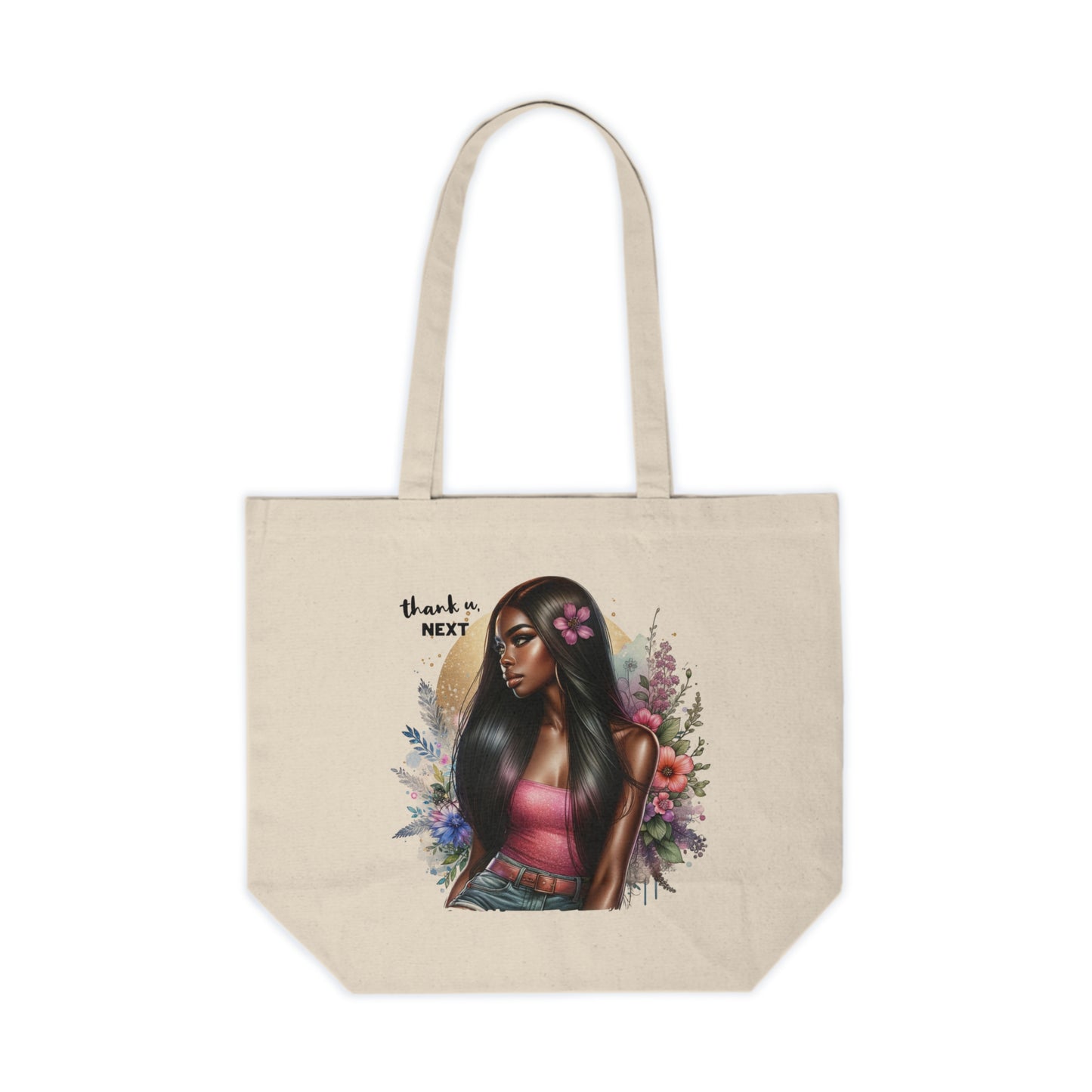 Thank U, Next Chic Floral Tote Bag, Boho Shopping Bag, Thank You Next Canvas Bag, Gift for Her, Eco-Friendly Grocery Tote