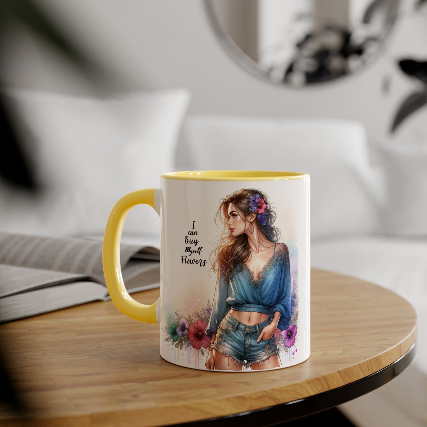 Chic Floral Accent Mug | I Can Buy My Own Flowers | Gift for Her, Coffee Cup, Art Mug, Inspirational Drinkware, Stylish Tea Mug