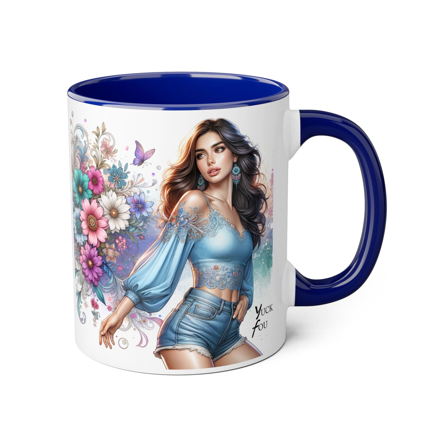 Yuck Fou Artistic Accent Mug, Floral Coffee Cup, Unique Gift for Her, Decorative Drinkware, Birthday Present, Home Décor