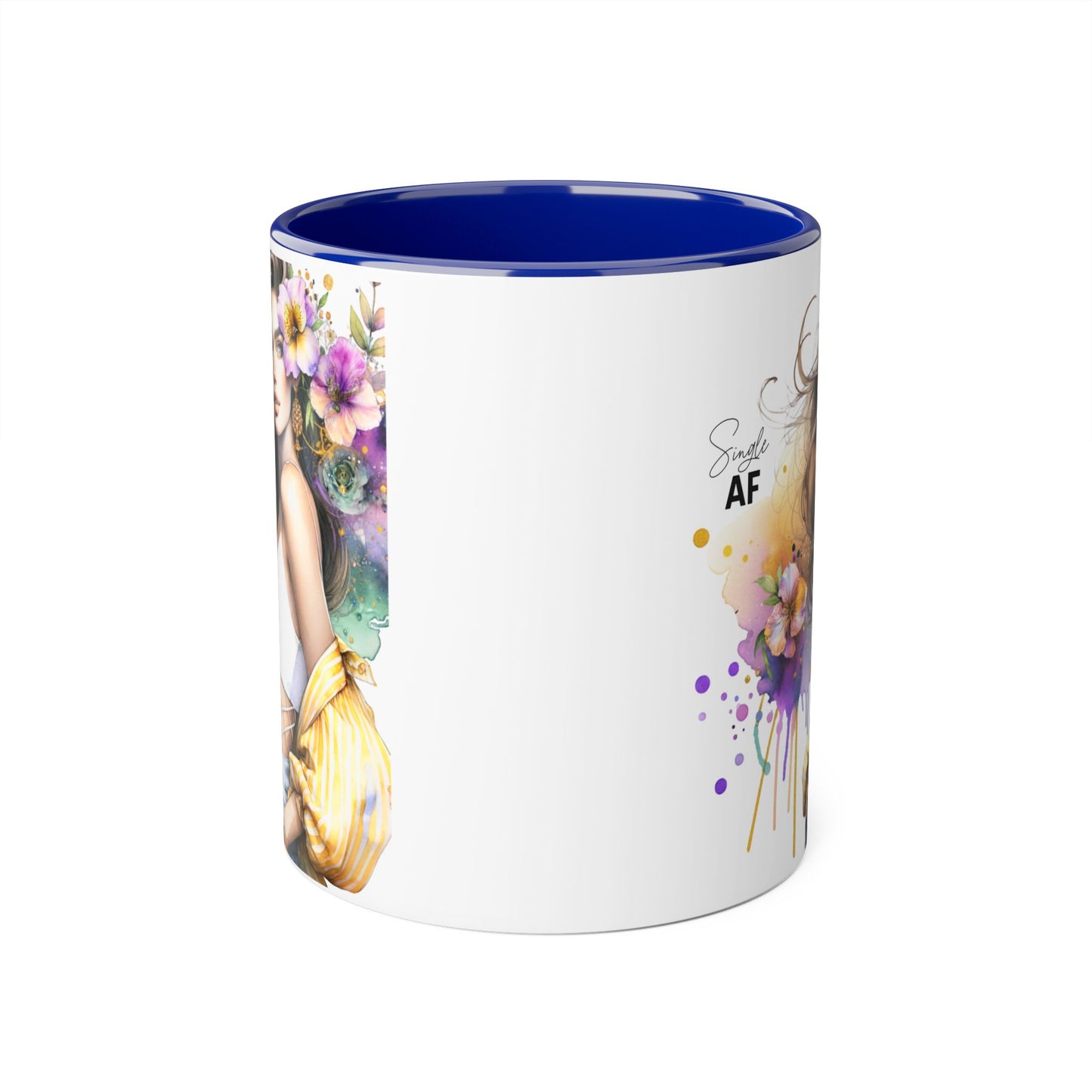 Single AF Chic Accent Mugs with Floral Art, Stylish Coffee Cups, Trendy Tea Mugs, Gift for Her, Motivational and Inspiring Drinkware