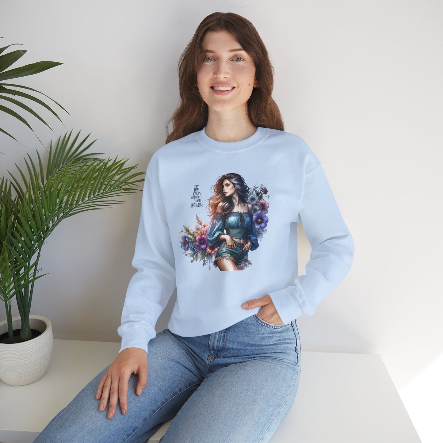 I Am My Own Happily Ever After Floral Aesthetic Crewneck Sweatshirt - Cozy Style for Women, Fashion Top, Gift Idea, Floral Sweatshirt, Spring/Summer Wear