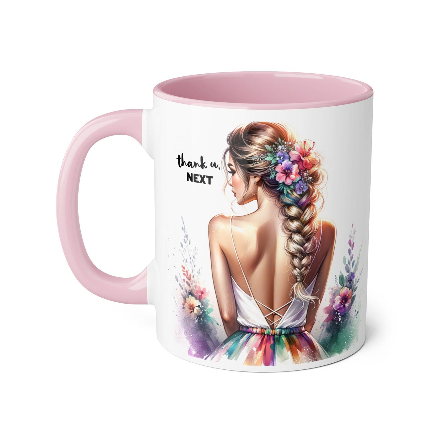 Thank U, Next Colorful Floral Accent Mug, Inspirational Coffee Cup, Gift for Her, Thank You Next Mug, Art Mug, Perfect for Birthdays, Anniversaries