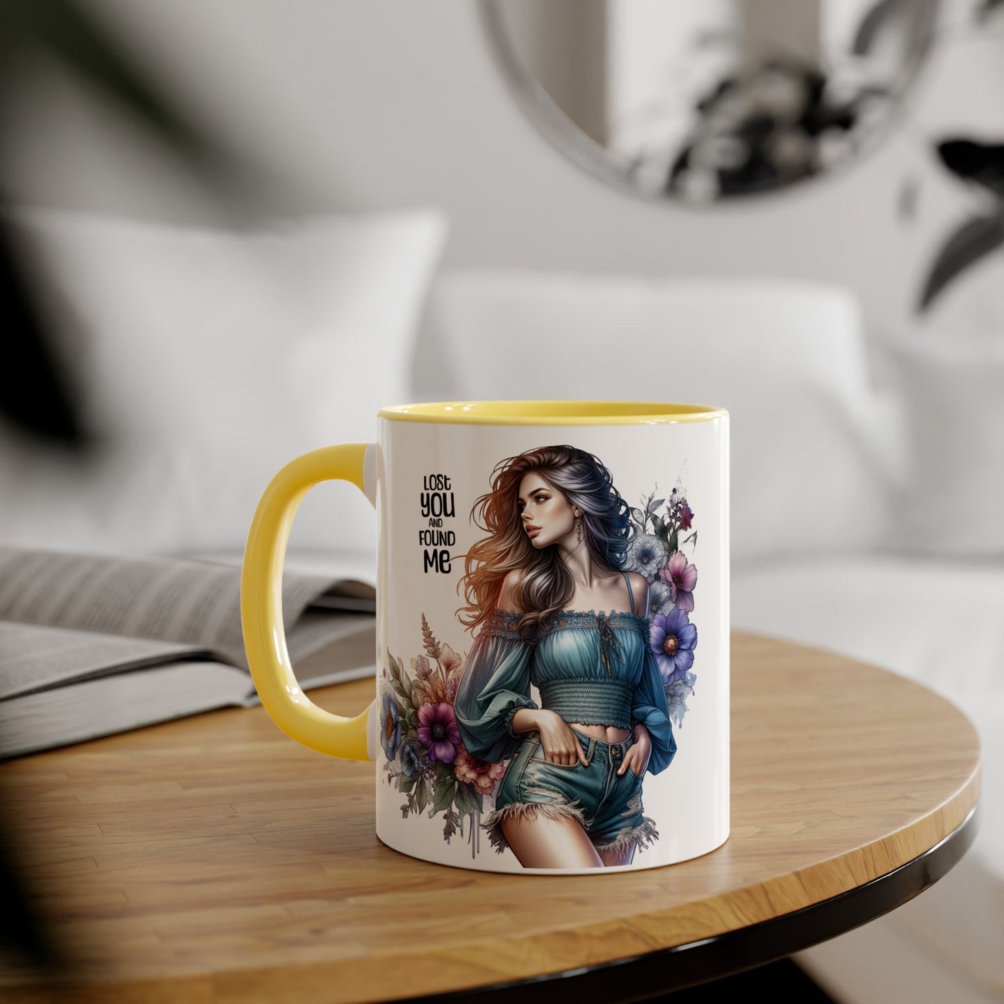 Lost You and Found Me Floral Art Accent Mug, You Lost Me Found Me Coffee Cup, Gift for Her, Artistic Drinkware, Unique Home Decor, Inspirational Kitchenware