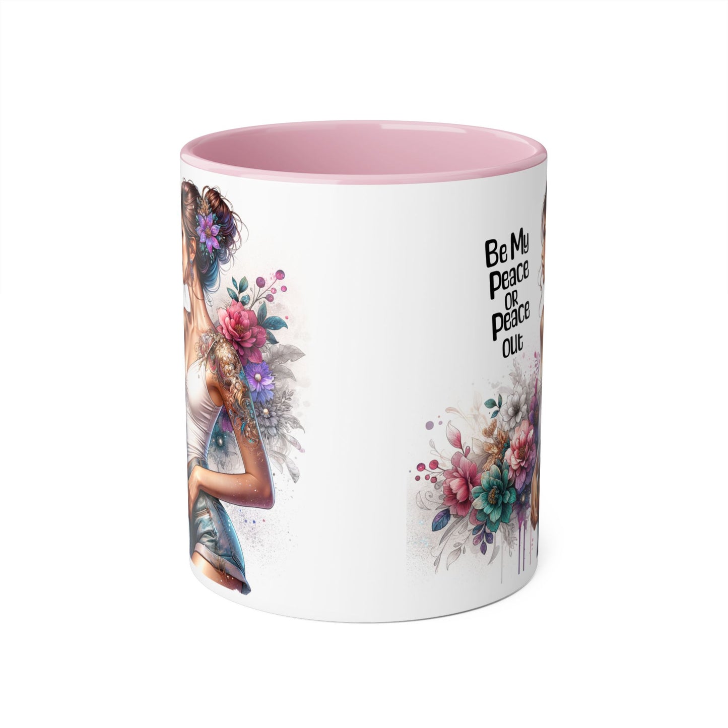Be My Peace or Peace Out Bohemian Floral Accent Mug - Inspirational Coffee Cup, Gift for Her, Peaceful Vibes, Birthday Present, Home Decor, Artistic Drinkware